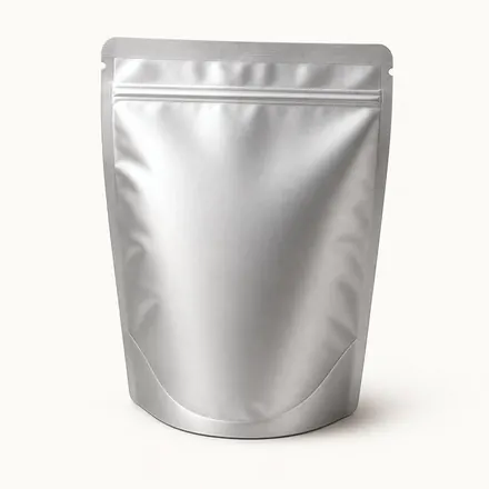 Close view of a press-to-close zipper inside a foil pouch